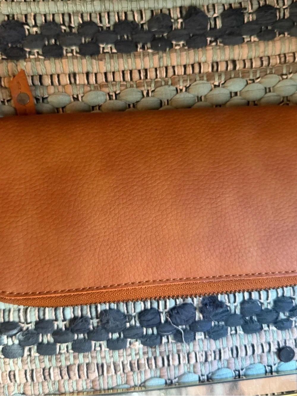 Free People NWT Genuine Leather Wristlet Wallet | Cognac Brown Zip Around Clutch